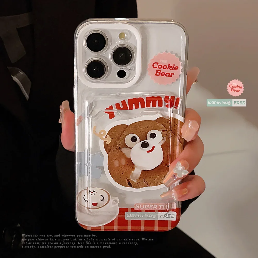 Photo card holder Cookie bear transparent Phone Case For iPhone 16 15 14 13 12 11 Pro Max Xr 16 15 Plus Case Cute cartoon Cover