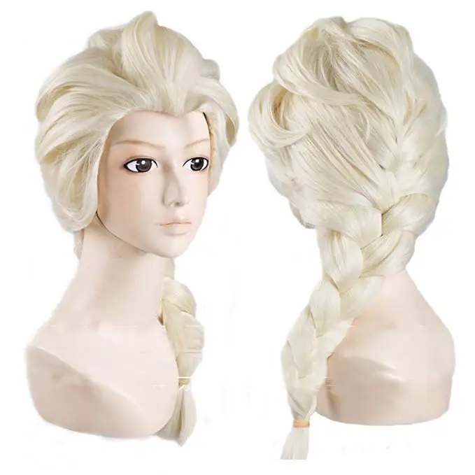 High Quality Anime Cosplay Princess Elsa Anna Wig Blonde Brown Braided Synthetic Fake Hair Halloween Costume Wigs