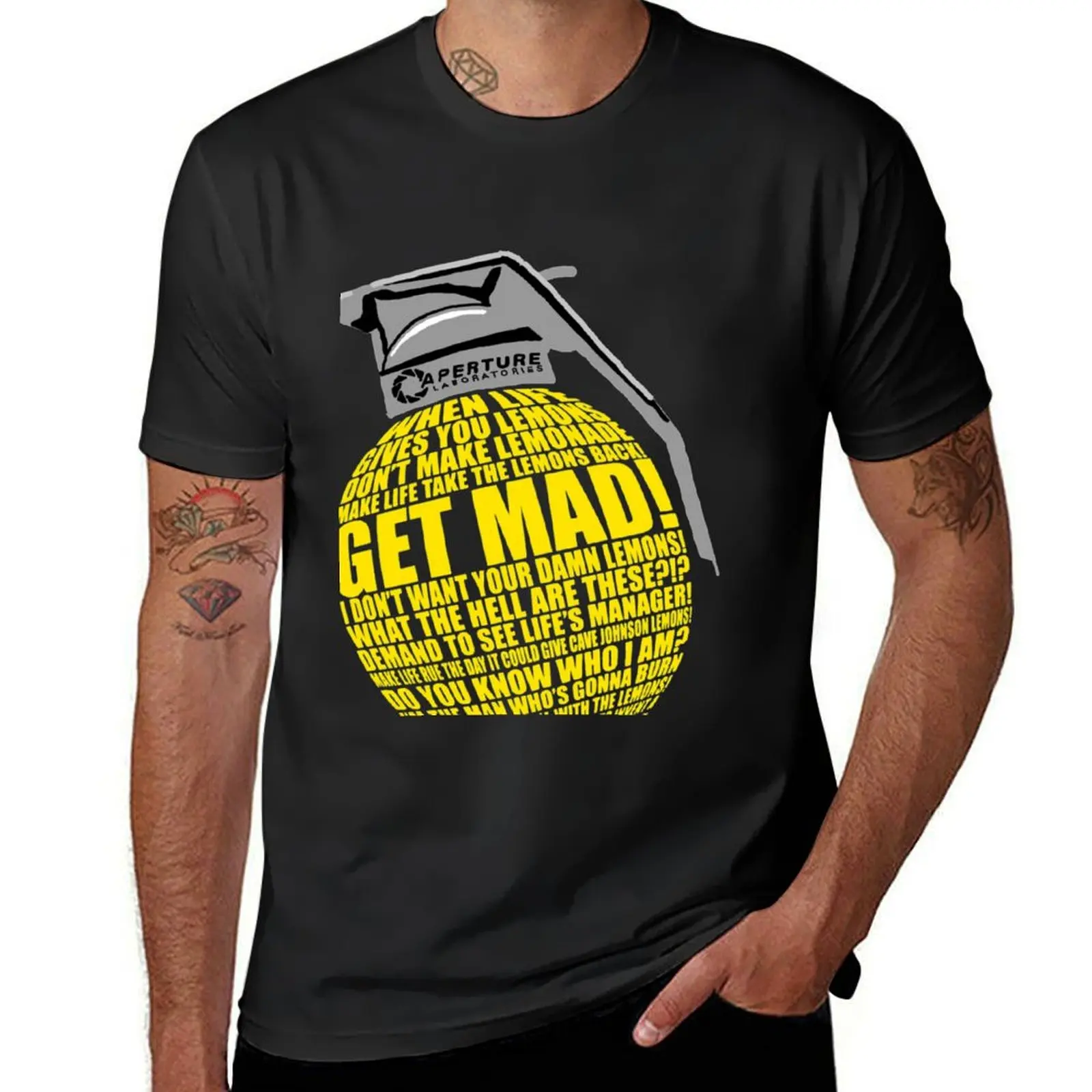 Portal 2 Cave Johnson Combustible lemon quote T-Shirt tops tees heavyweights t shirts men