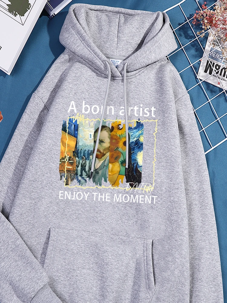 

A Born Artist Enjoy The Moment Printing Hoody Womens Fashion Fleece Sweatshirt Unisex Daily Sportwear Comfortable Comfy Tops