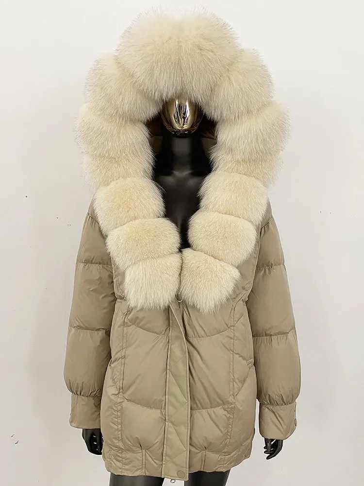 MENINA 2024 Nieuwe Verdikte en Warme 90% Witte Eend Donsjack voor Vrouwen Winter Mode Oversized Vos Bontjas Donsjack