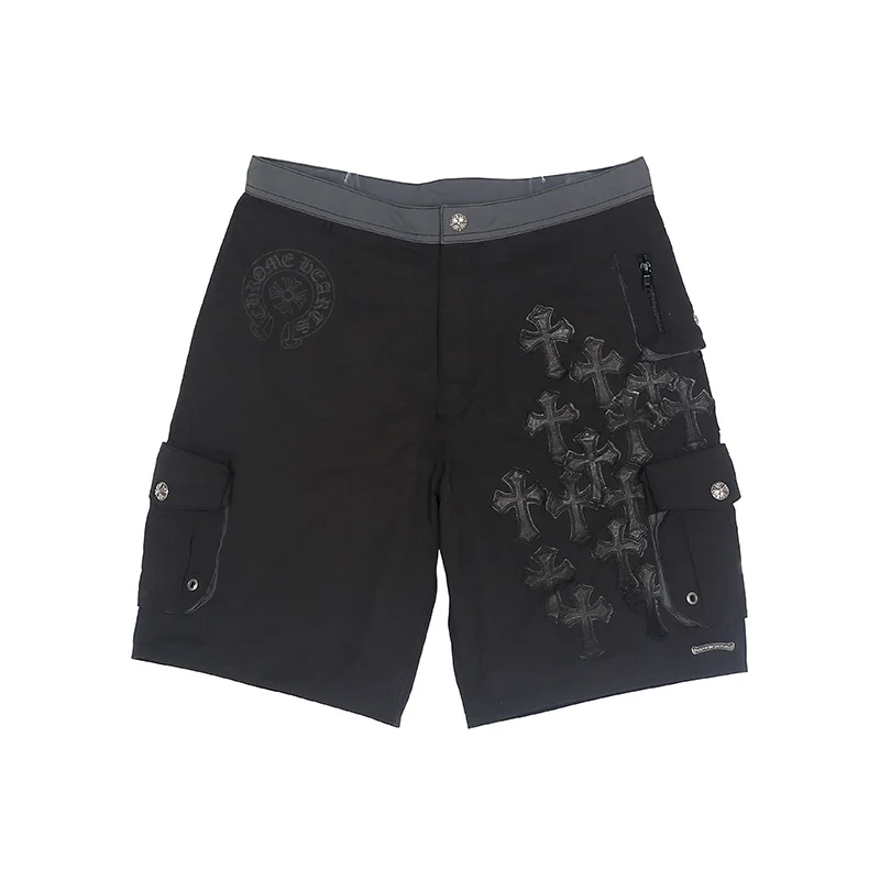 

Men's Shorts Leather Cross Embroidery Cargo Streetwear Hip Hop Casual Five-Point Pants Male