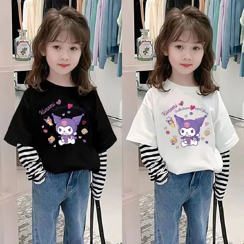 

Girly Heart Kawaii Sanrio Anime Kuromi Children Long Sleeved Clothing Cute Cartoon Cotton T Shirt Fashionable Gifts for Kids