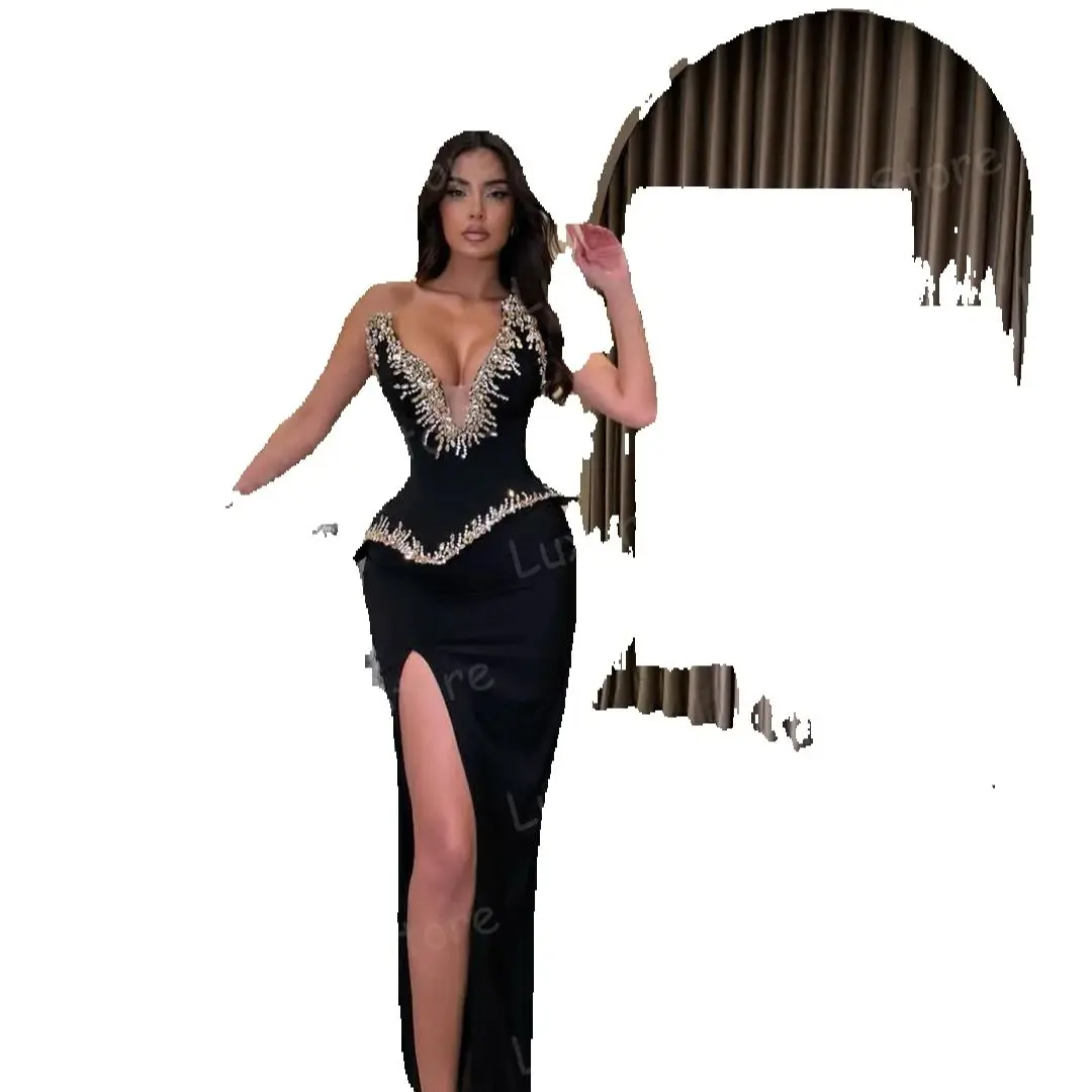 Elegante, sexy Abendkleider 2026 für Damen: Meerjungfrauen-Stil, glänzend, V-Ausschnitt, seitlicher Schlitz, Ballkleider, modische Partykleider, maßgeschneiderte Vestidos فساتين