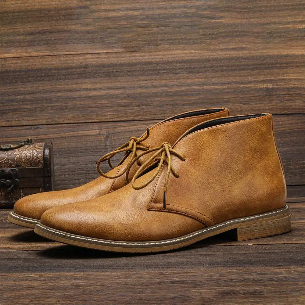 

Large Size Retro Leather Desert Boots Mens Short Shoes Fashionable round Toe Low Heel All Season PU Material Composite Outsole