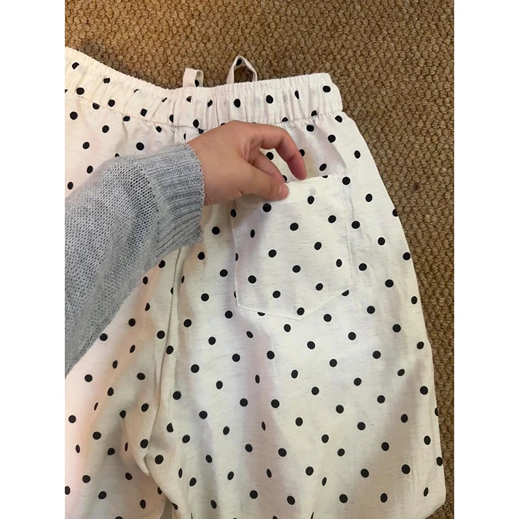 Pantalones japoneses de lunares para mujer, sensación colgante fina, cómodos, hasta el suelo, holgados, de cintura alta, pierna recta, verano