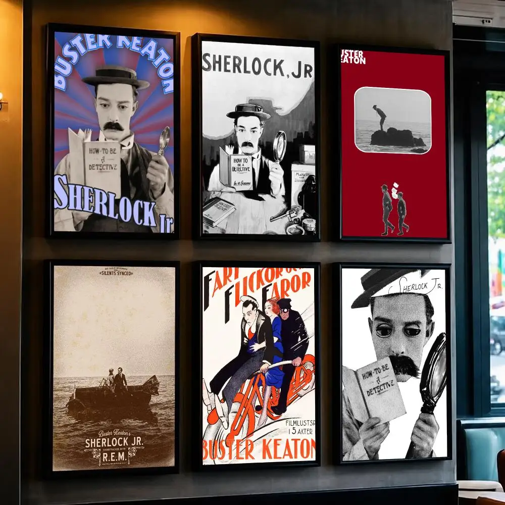 classic movie S-Sherlock Jr-R Poster Minimalist Wall Sticker for Cafe Office Bar Home Decor and Gift