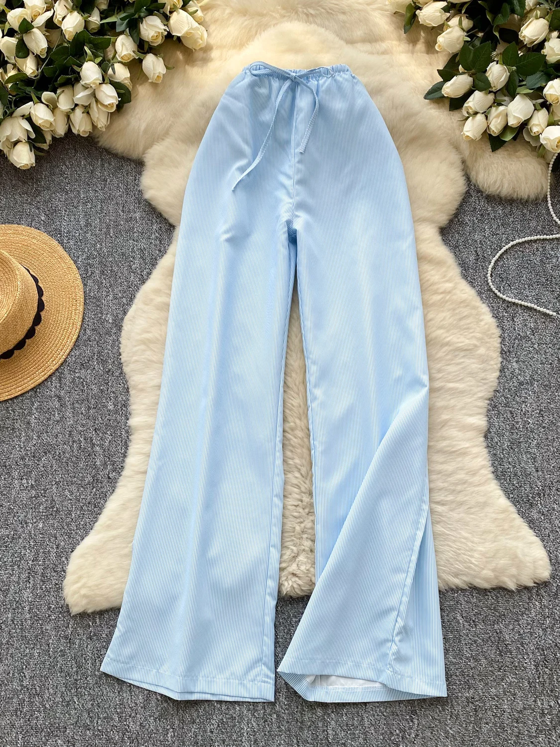 

Роскошные женские летние брюки с высокой талией в полоску, свободные, широкие, струящиеся, стройнящие, повседневные, легко носить