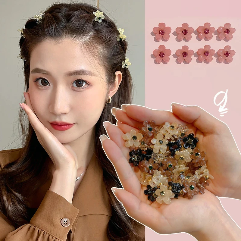 

10pcs/set Girls Kawaii Hair Clip Clamp Braid Headband with Rhinestone Pearl Korean Mini Floral Hair Claw for Women Accessories