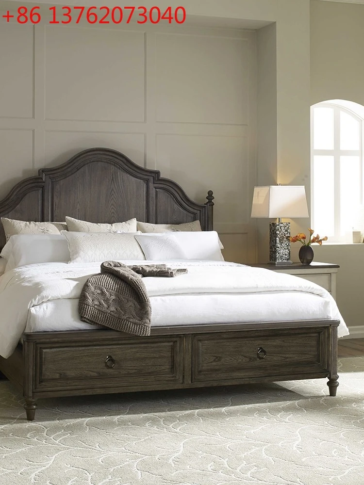 

Французская ретро-кровать из цельного дерева, двуспальная кровать, 1,8 метра, американская резная свадебная кровать для главной спальни