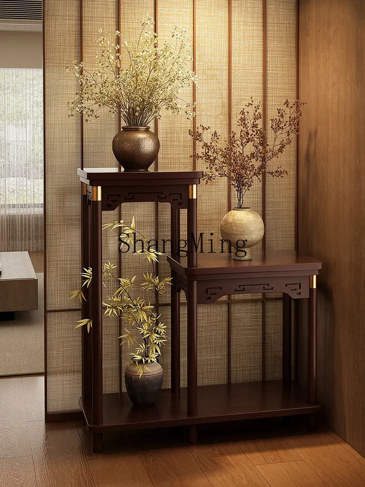 

FG Storage Flower Shelf Living Room Floor-to-ceiling Solid Wood Chinese Antique Bonsai Balcony Flower Pot Bracket