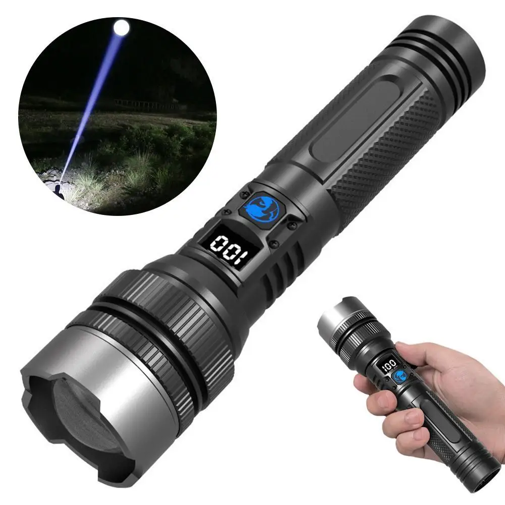 

High Strong Power Led Flashlights 2000LM Tactical Torch With Display Light USB Charging Camping Fishing Emergency Zoom Lantern