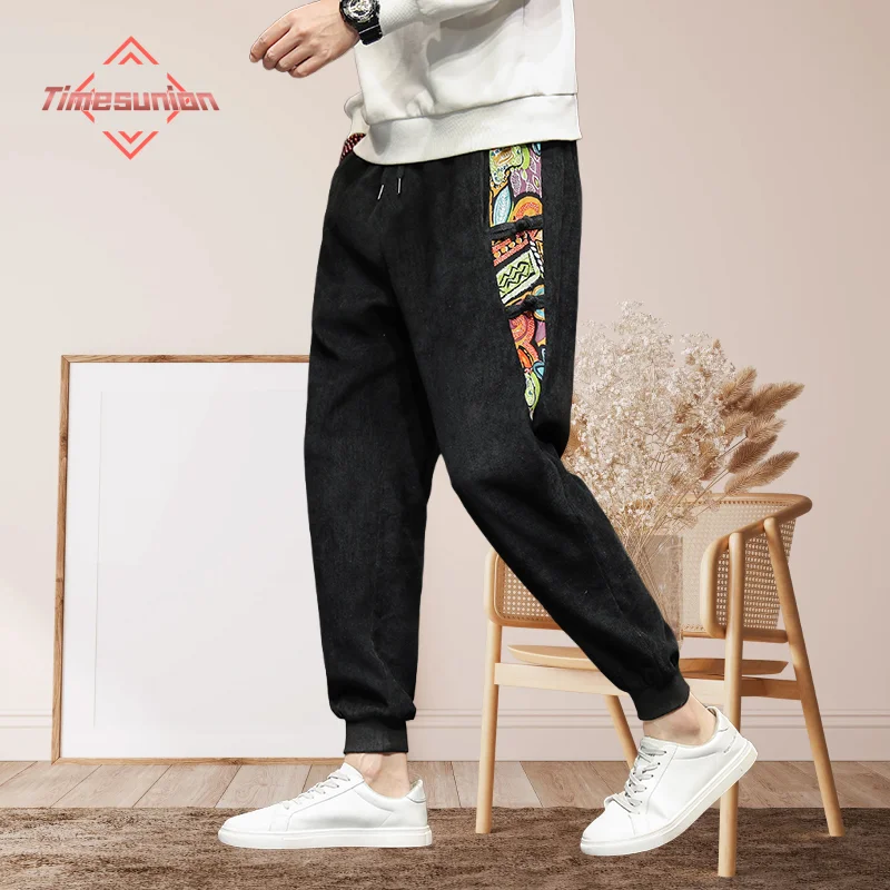 

Autumn Winter Sweatpants Man Comfortable Elastic Waist Thickened Plush Corduroy Pants Man
