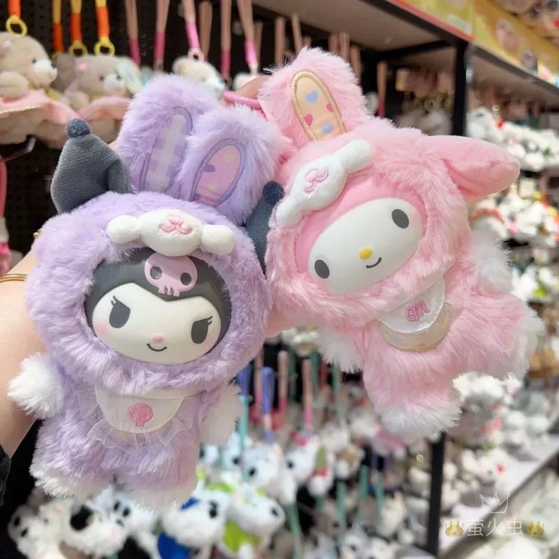 

Anime Sanrio Elf Rabbit Series Plush Doll Melody Kuromi Hellokitty Cinnamoroll Pochacco Plush Backpack Decorative Pendant Toys