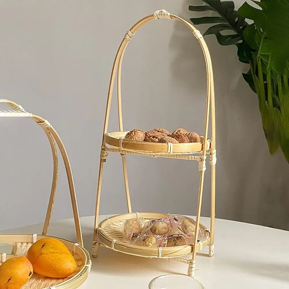 1/2/3 Layer Handwoven Fruit Basket Food Basket Decorative Standing Tray Bamboo Serving Tray Bamboo Storage Basket for Kitchen