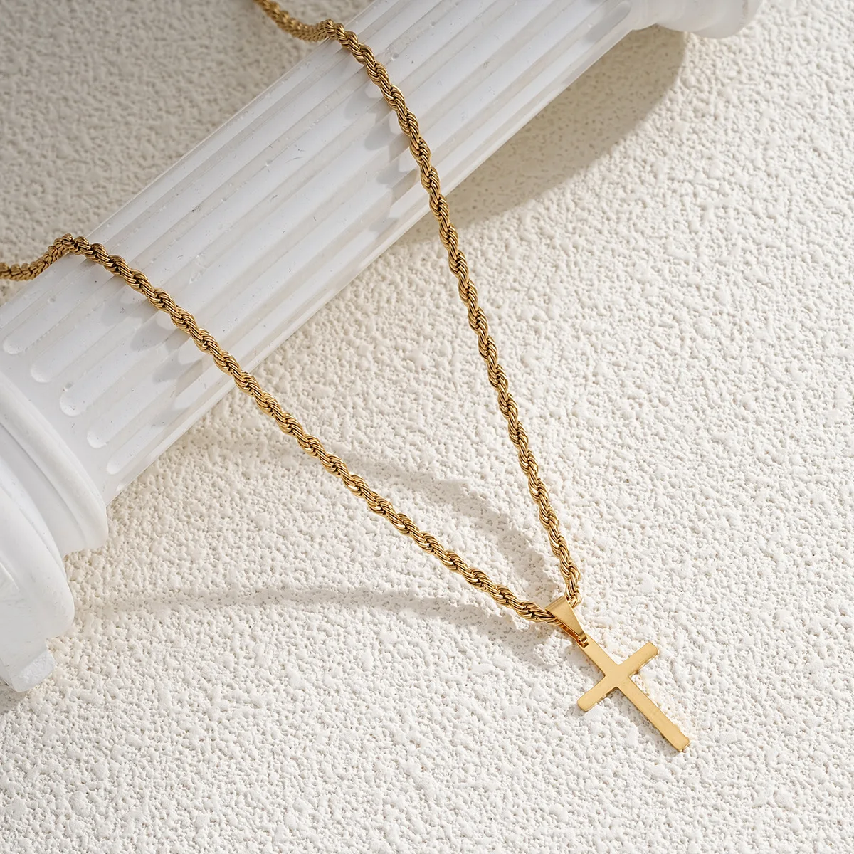 Fashion Cross Stainless Steel Necklace For Men Gold Color Crucifix Pendant Twisted Rope Snake Chain Women Party Jewelry