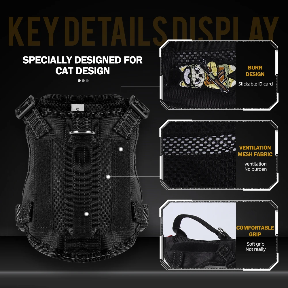 Cool Puppy Cat Tactical Harness and Leash Handheld Pet Harnesses for Cats Maine Coon Chinchilla Mascotas Adhesive Accessories