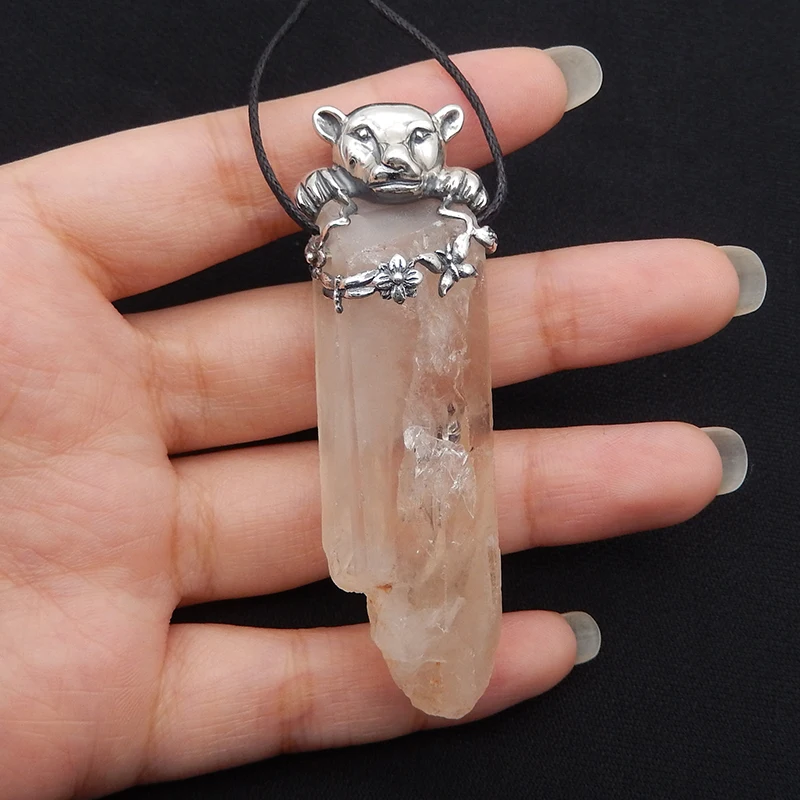 925 Sterling Silver Panther Pendant For Men Women Natural Stone Quartz Pendant Animal Series Jewelry Gift 70x22x18mm 37.8g