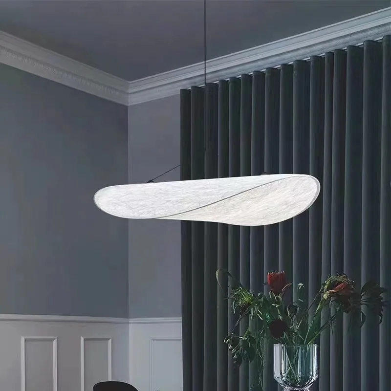 Lámpara colgante de tela de seda LED nórdica, candelabro de mesa de comedor Vertigo para decoración para sala de estar, iluminación moderna, luz