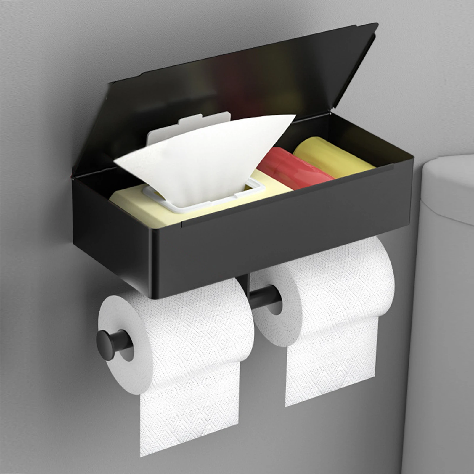 Grande Wall-Mounted Toilet Paper Roll Holder com Caixa De Armazenamento, WC Organizer, Phone Stand, acessórios do banheiro