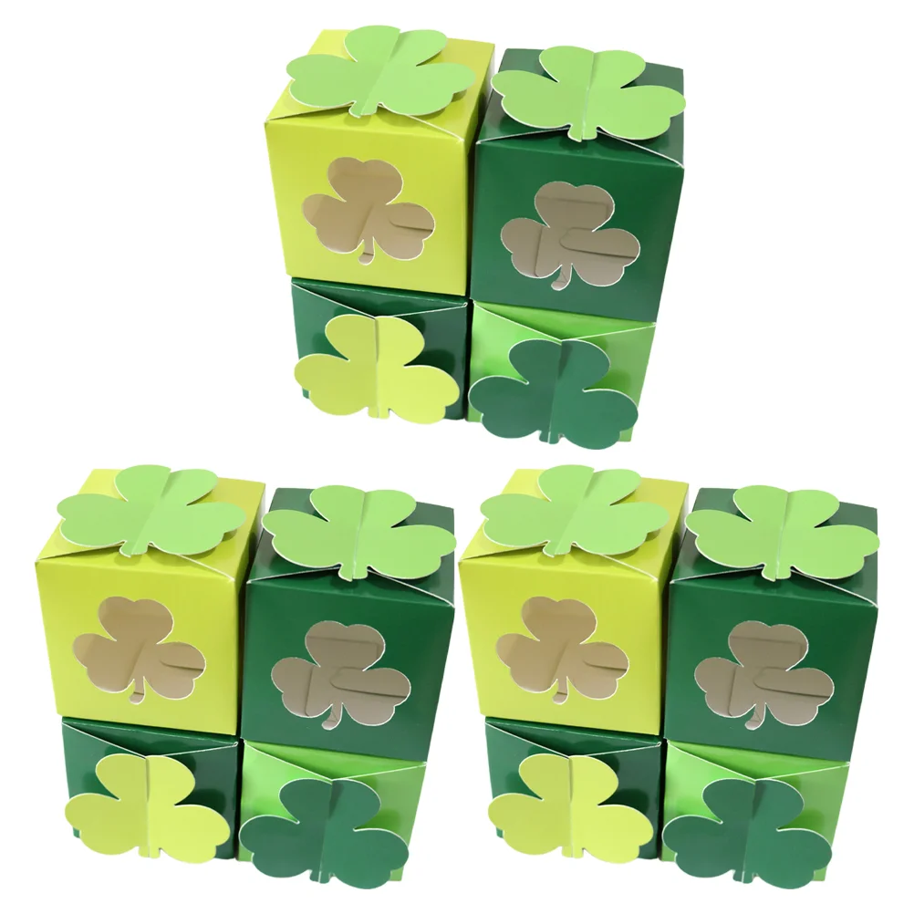 

12pcs Candy Box Shamrock Treat Containers Irish Party Decorations Gift Favors Paper Goodie Boxes Cookies Donuts Small Sweets