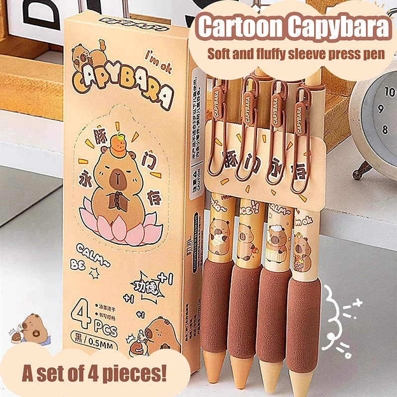 New 4Pcs Kawaii Gel Pens Cute Cartoon Capybara Signature Pen Portable Pocket Pens Quick Dry Gel Pens School Supplies Stationery