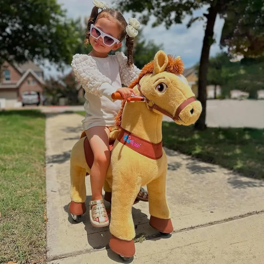 Kids Ride on Horse Toys Plush Interactive Riding Horse Ride for Toddlers 3-4 Walking Rocking Horse with Wheels, No Battery or El