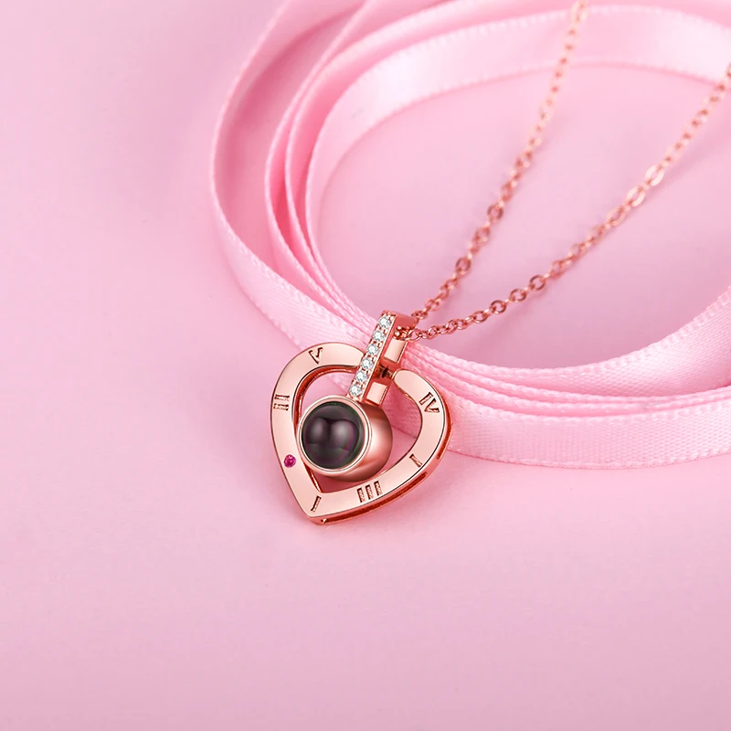 100 Languages ​​I Love You Projection Necklace Love Heart Pendant With Rose Gift Box For Girlfriend Mom 2024 Hot Romantic Gifts