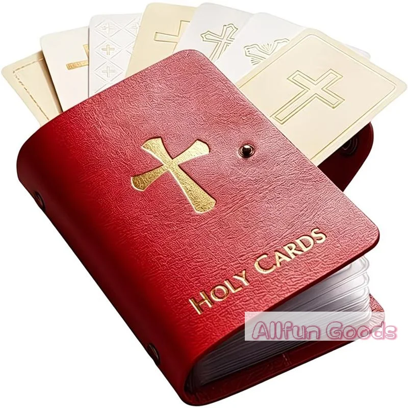 [TG835]Leather Holy Card Holder Pocket Prayer Card Organizer With Snap Closure Waterproof Large Capacity Card Collection