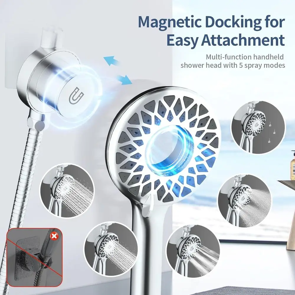 핸드헬드 및 레인폴 기능이 있는 듀얼 샤워 시스템, 자기 필터, 경수용 79호스, 크롬 마감