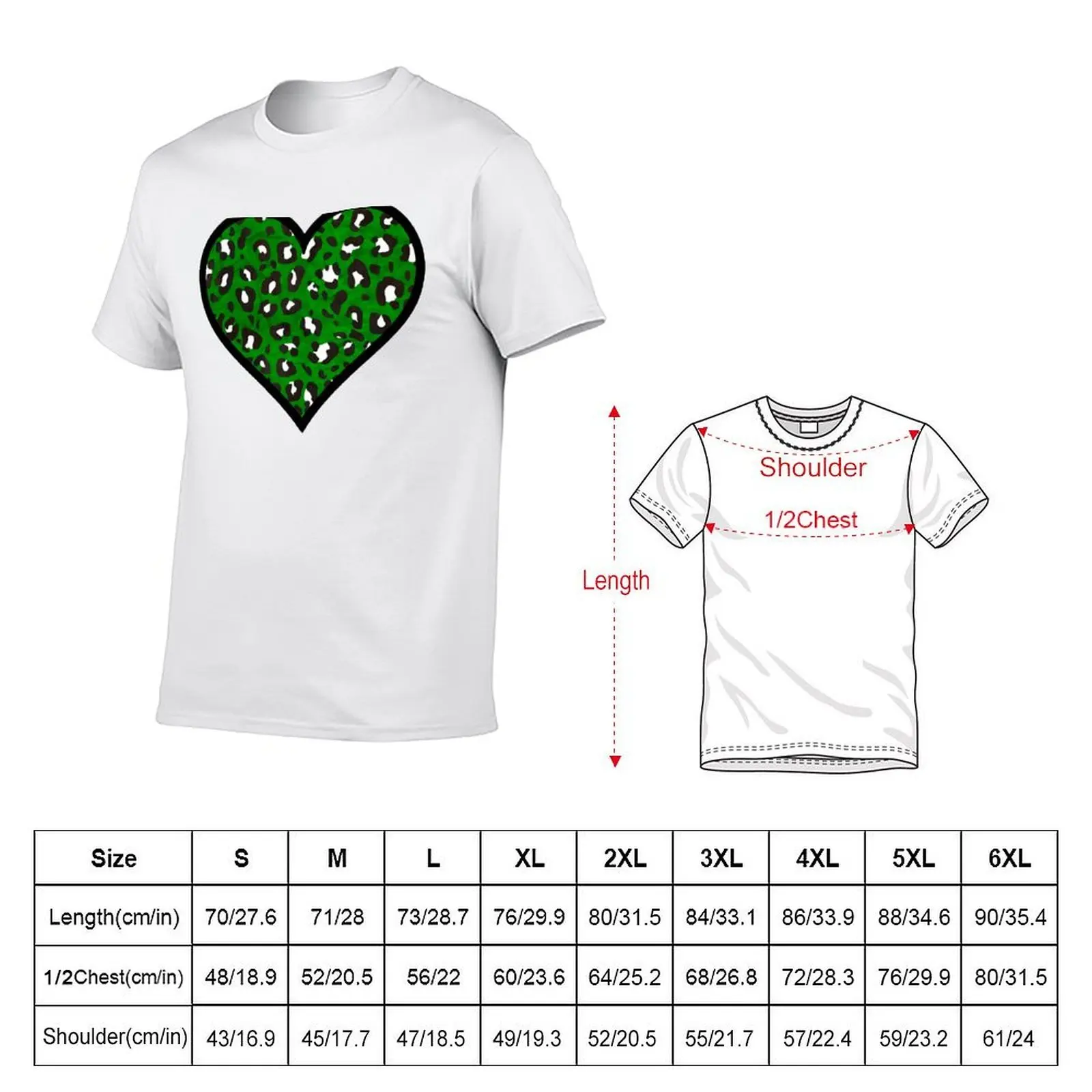 Dark Green, Black and White Leopard Print Heart T-Shirt t shirt man luxury man t shirts cotton T-Shirt