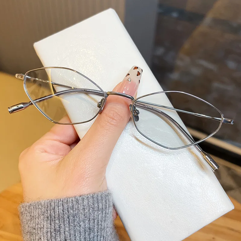 Polygonal Cat Eye Optical Eyeglasses Pure Titanium Prescription Glasses Myopia Hyperopia Lens Progressive Stained Lenses