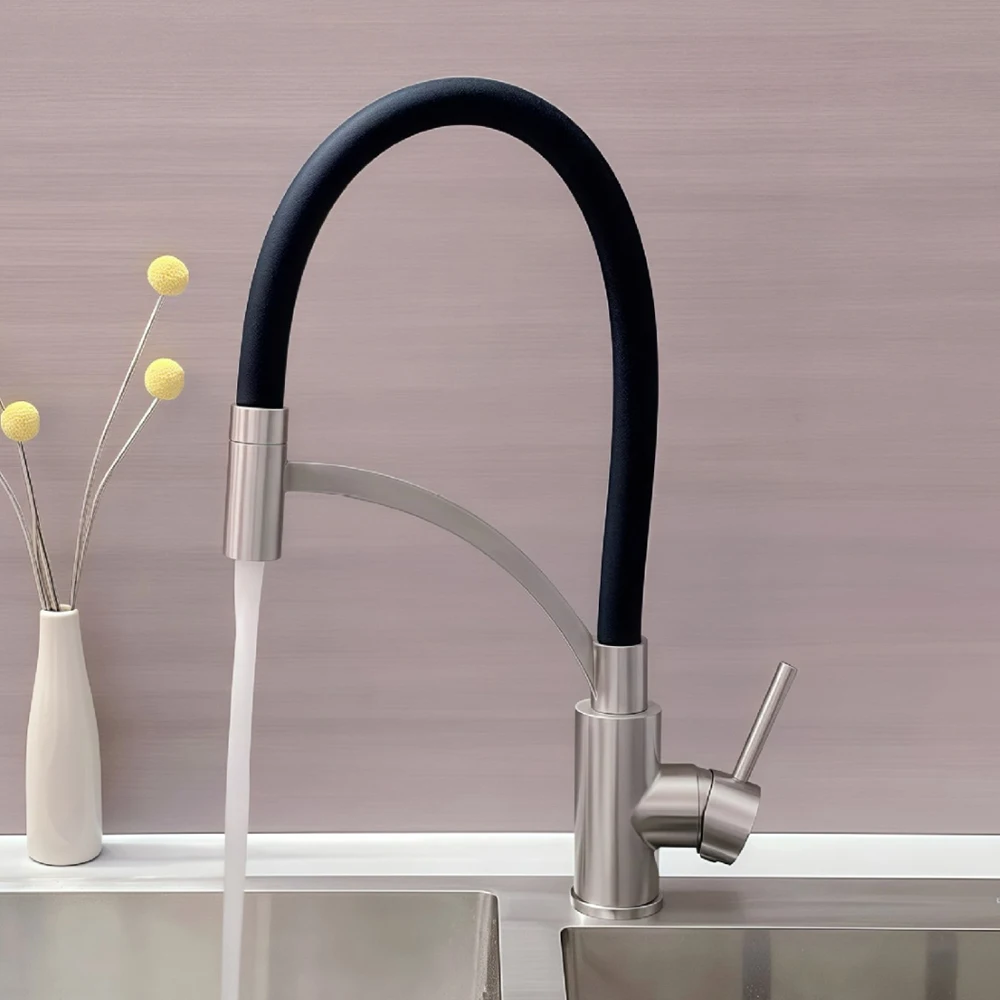 

304 Stanless Steel Body Kitchen Basin Faucet ,360 Rotation Tube Pull Down Mixer Cold & Hot Water ,Ceremic Valve Core Two Holes