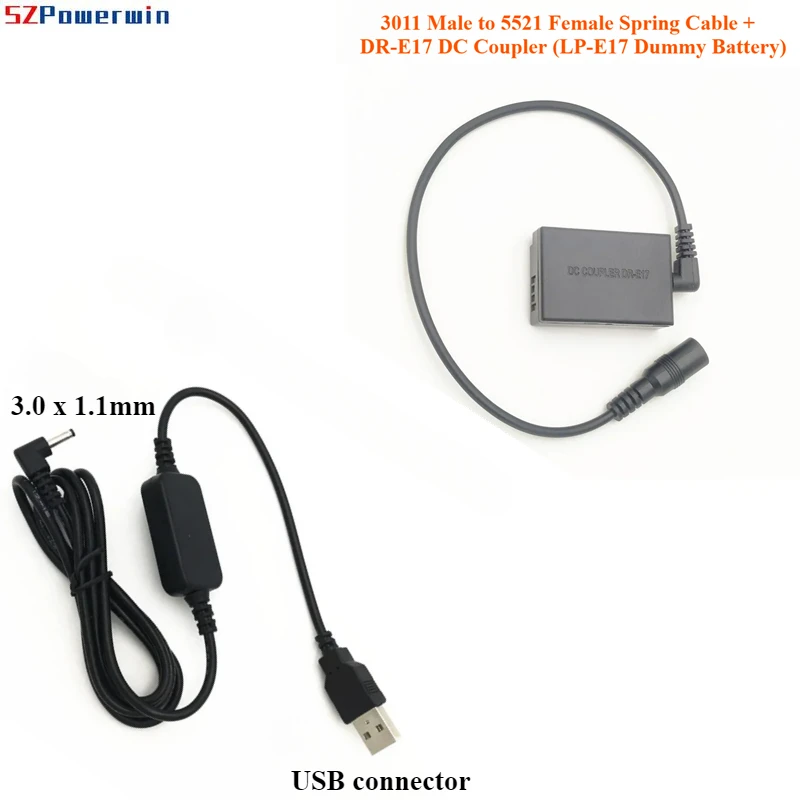 كابل USB + كابل الربيع الذكور + DR-E17 DRE17 DC المقرنة LP-E17 LP E17 بطارية Dumm لكانون EOS M3 M5 M6 EOS-M3 EOS-M5 EOS-M6