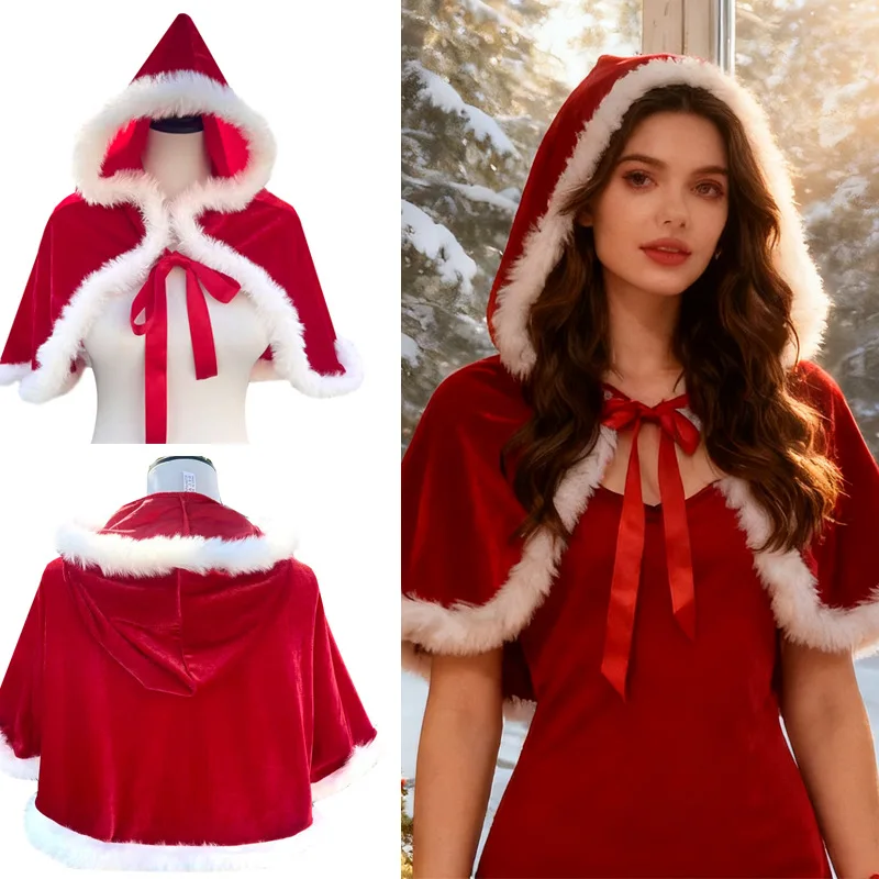 

Рождественская накидка миссис Санта-Клауса бархатная шаль Рождественский короткий плащ вечерние косплей для женщин и девочек модные плащи с галстуком спереди