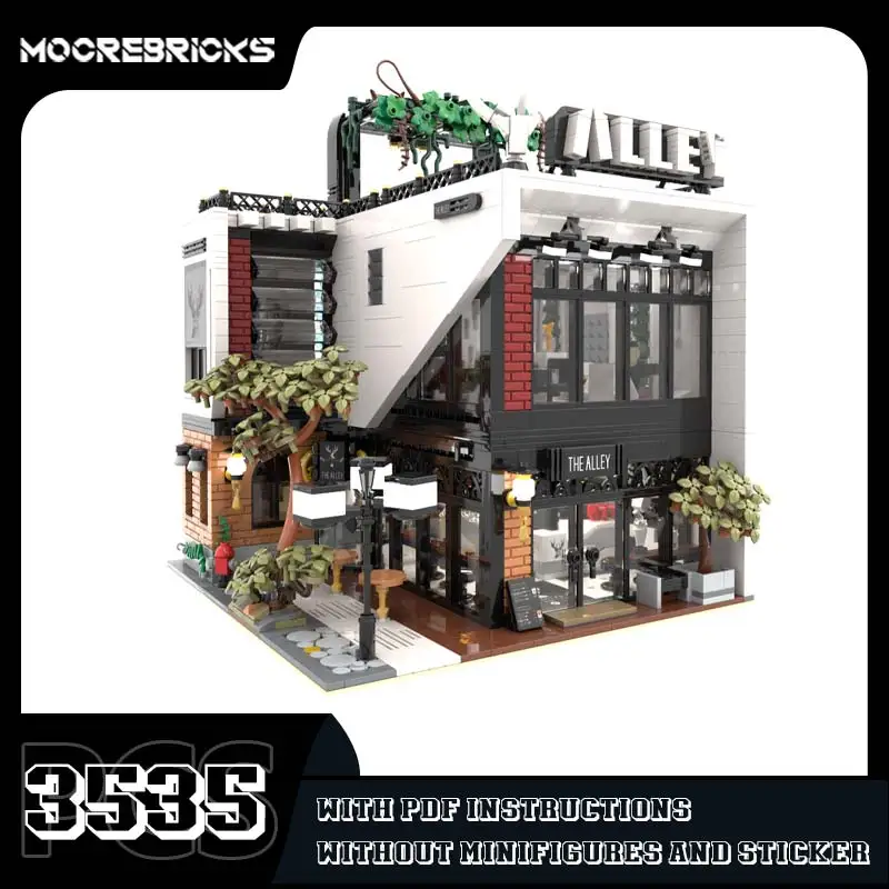 City Architecture Coffee Shop Model MOC Street View House Building Blocks Technology Bricks Toy Children's Commemorative Gift