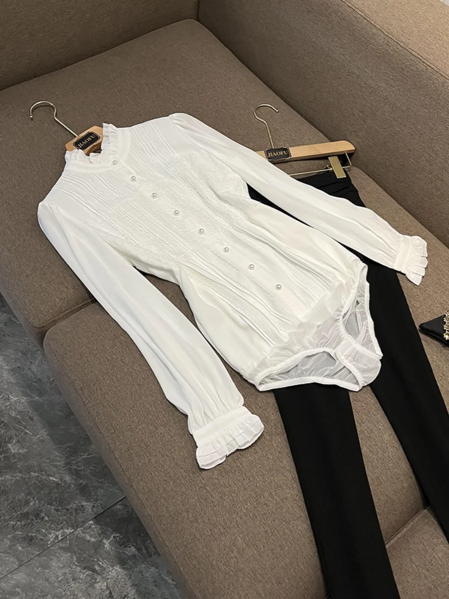 

Ele Long Sve Onesie irt Lace Lantern Sve High-End Feeling Commute Sle Women's irt Chinese Origin 2025 Autumn ...