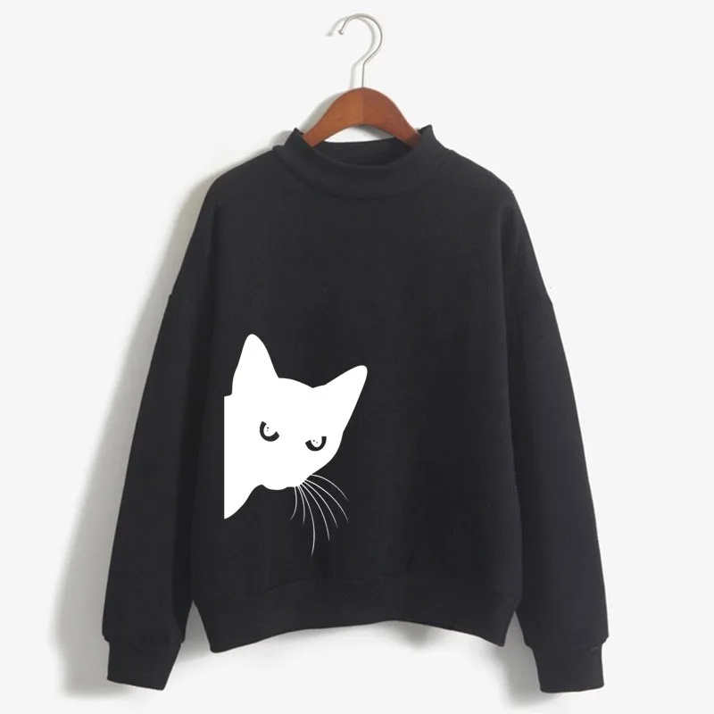 Cat looking out side Print Women Sweatshirt Korean O-neck Knitted Pullover Thick Autumn Winter Candy Color Loose women Clothes