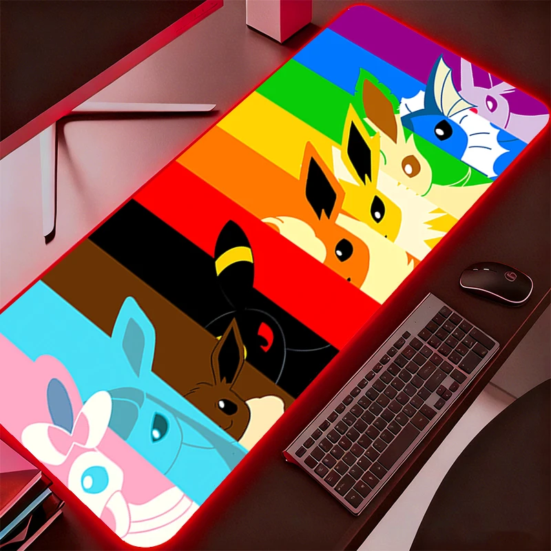 

RGB коврик для мыши P-Pokemons Eevee Gamer компьютер ноутбук ПК подсветка коврик для мыши ковер игровые аксессуары клавиатура светодиодный настольный коврик