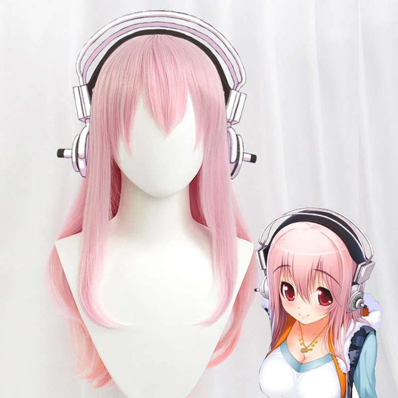 60cm Super Sonico Supersonico 60cm Long Pink Ombre Hair Heat Resistant Cosplay Costume Wig