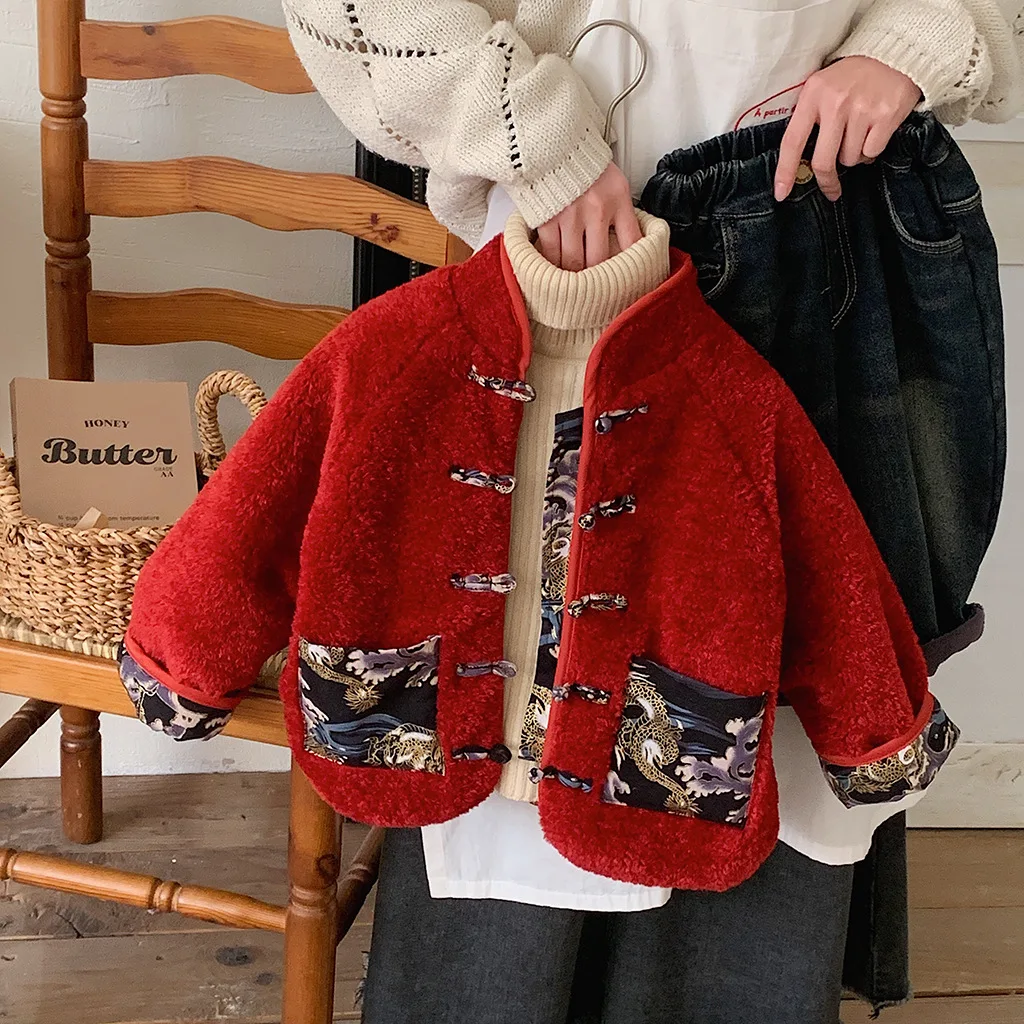 

UNITIM куртка для маленьких мальчиков от 3 до 8 лет, зимняя толстая теплая куртка в китайском стиле для маленьких мальчиков, верхняя одежда, пальто, плюшевая повседневная детская куртка для мальчиков