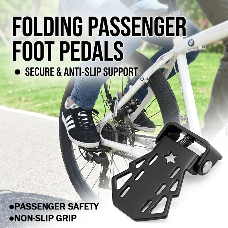 1 Pair Bicycle Rear Axle Foldable Foot Pedals for Backseat Passenger Safety and Anti-Skid Foot Support Bike Accessories