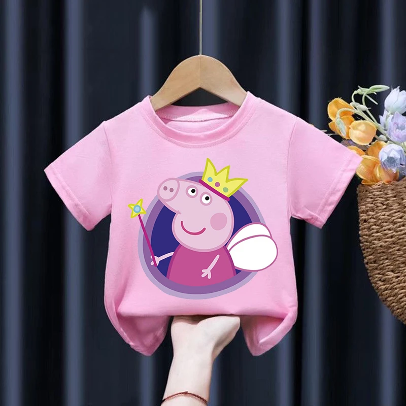 Camiseta de Peppa Pig para niñas, nueva ropa de algodón de verano, camisetas con estampado de Anime para niños, camisetas de moda, camisetas de manga corta para niños, regalo, gran oferta