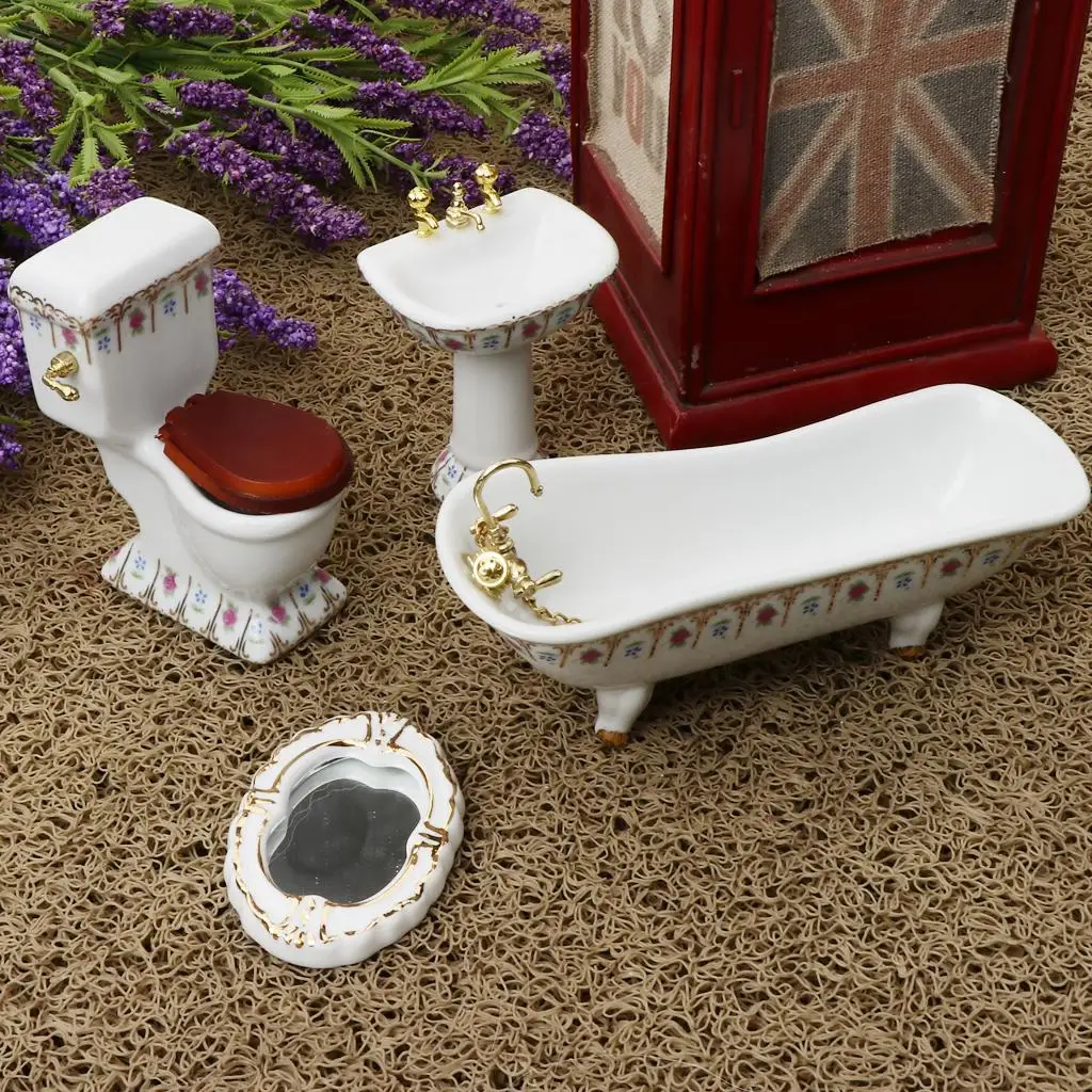 1/12 dollhouse furniture porcelain bathroom set toilet & bathtub # 2**