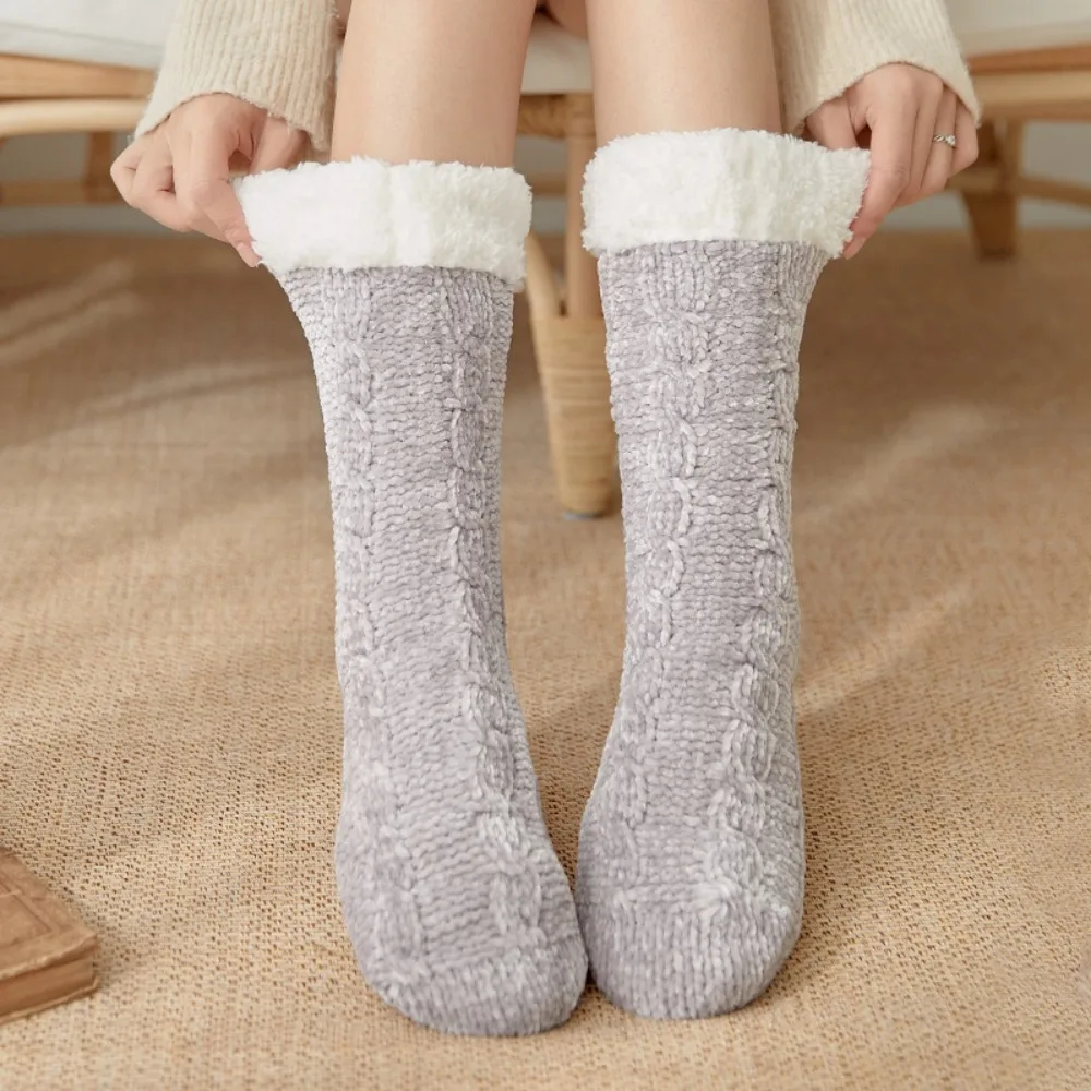 Calcetines térmicos gruesos de terciopelo para mujer, medias antideslizantes y esponjosas para dormir, medias tejidas, calcetines de suelo de lana, regalos