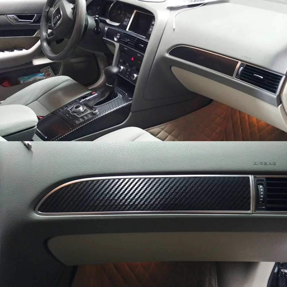 For Audi A6 C6 2005-2011 Interior Central Control Panel Door Handle Carbon Fiber Stickers Decals Car styling Accessorie