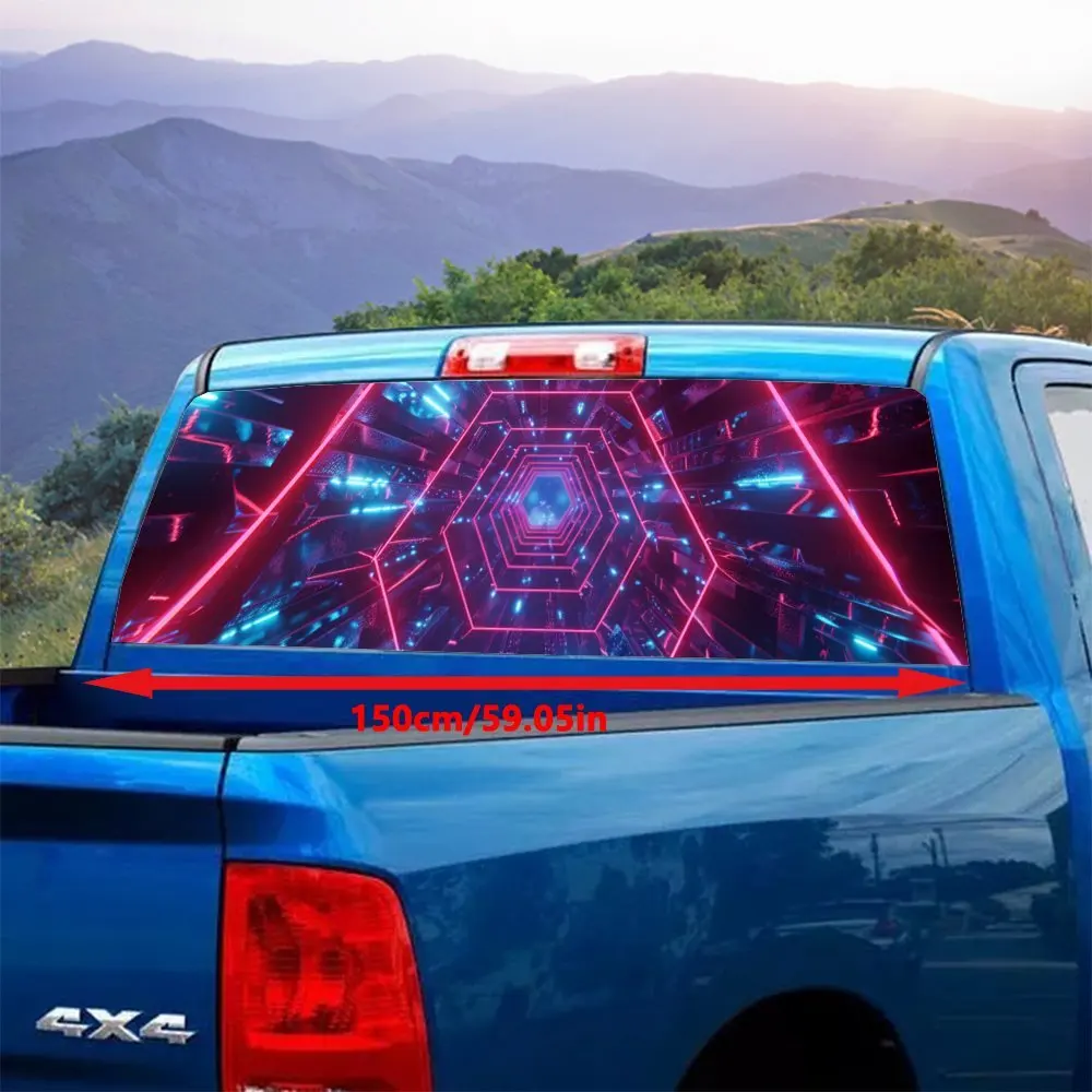 Dazzling Hexagon Sci - Fi Fantasy Realm Car Rear Window Sticker, Suitable for Trucks and Cars, Car Vinyl Wraps Decal Decorative