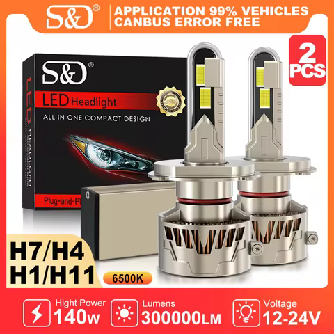 S&amp;D H7 H4 LED Car Headlight Bulb H11 H8 H9 300000LM 140W 9005/9006 9012 U-Shaped Led Car Headlight Canbus Auto Lamp 6000K White