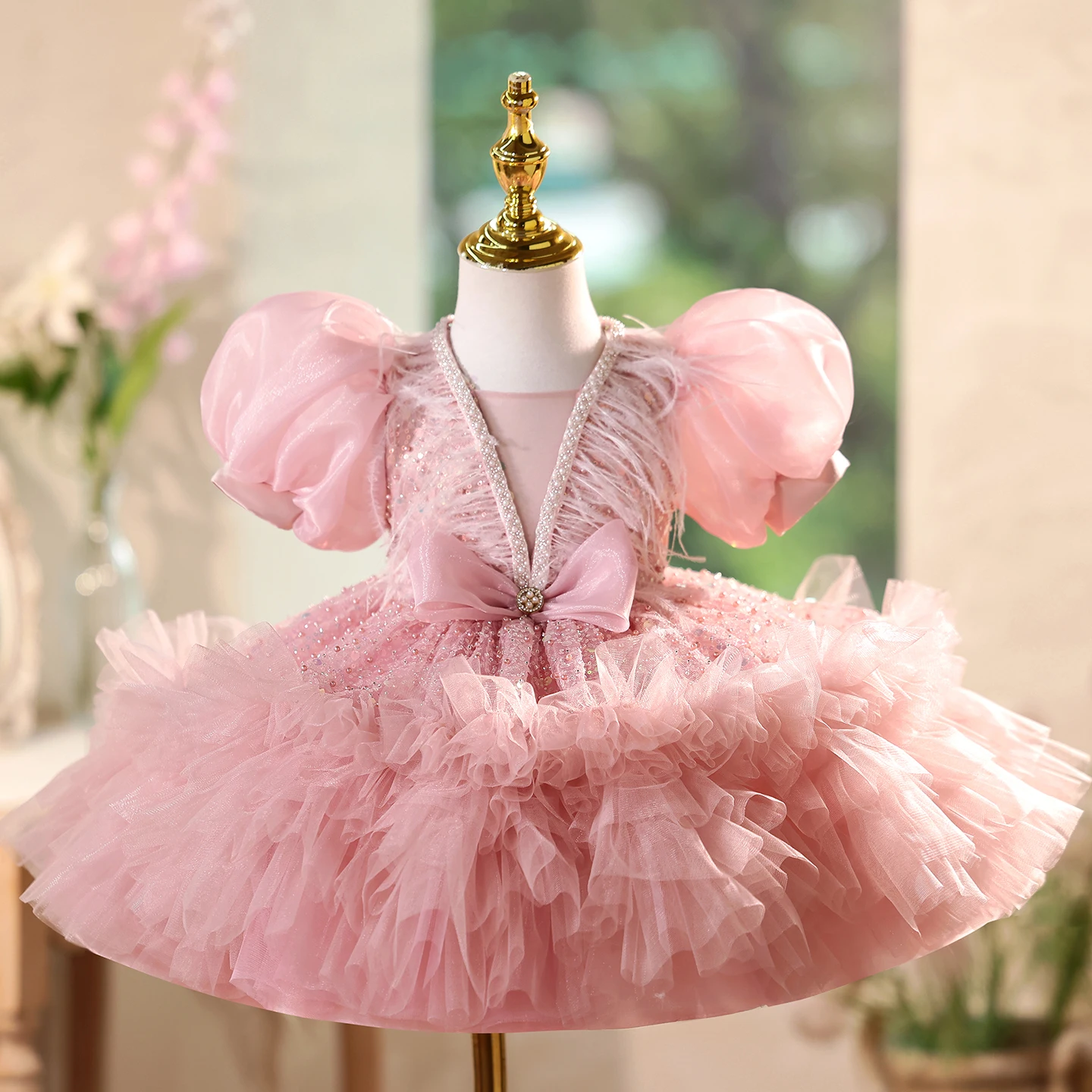 

Gorgeous pageant dresses for toddler girls pink girl wedding dressDress up dance party evening dress baby girl puffy skirt