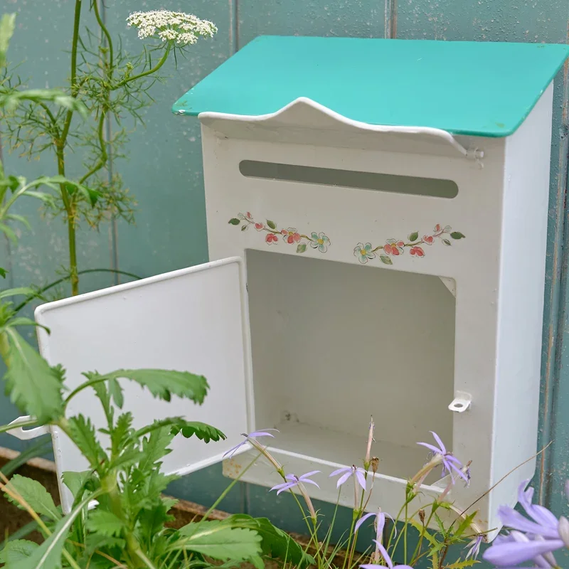 صندوق بريد من الحديد المطاوع الأوروبي على شكل زهرة وطيور لتزيين حديقة الرياح الطازجة لتخزين المجوهرات المنزلية لتزيين الحائط #4